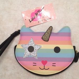 Luv Betsy Pastel Rainbow Cat Wristlet New